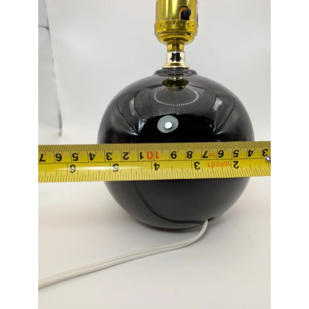 Vintage Black Ceramic Globe Table Lamp Round Ball Base Works No Shade 8.5 Inch